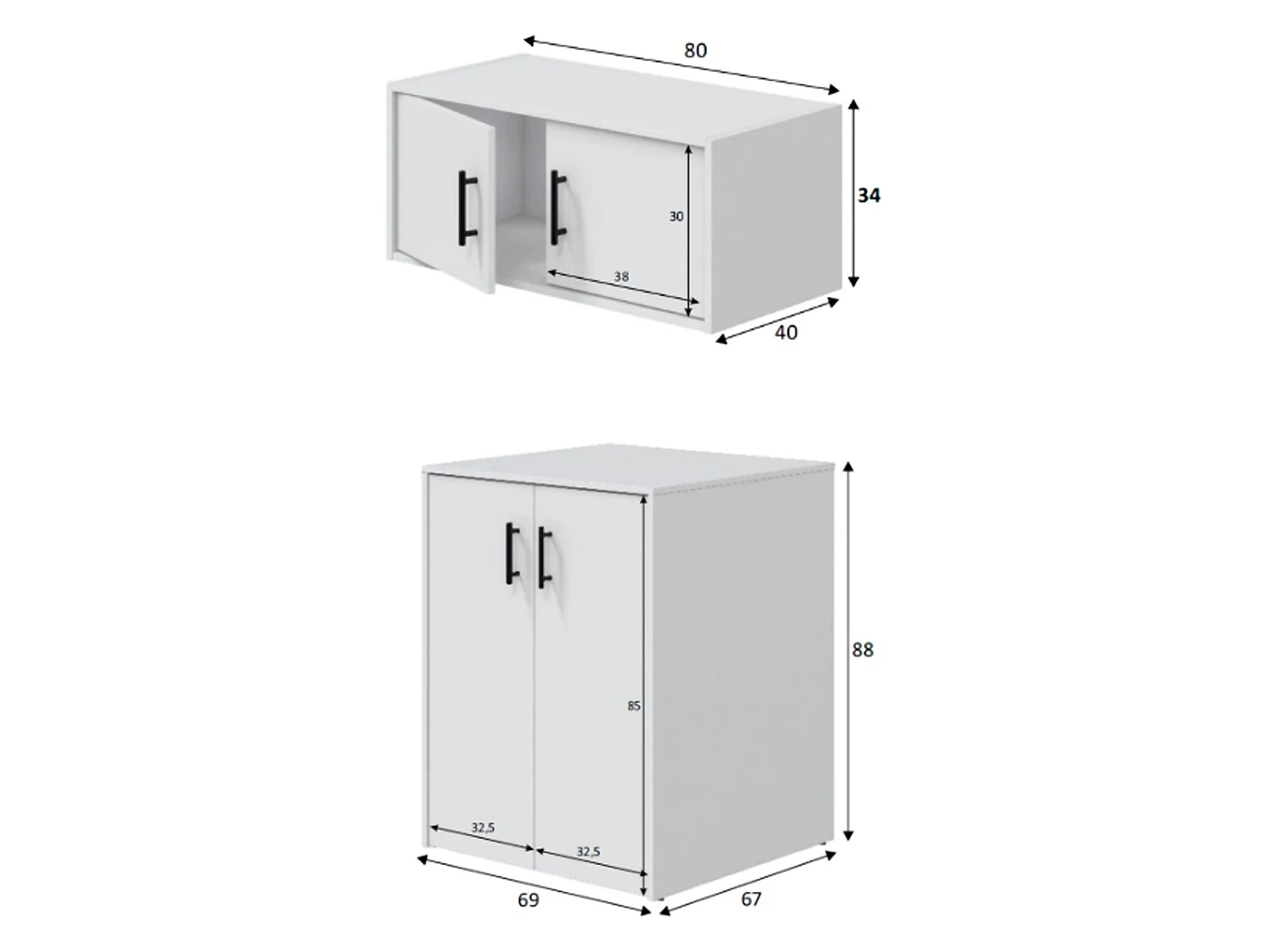 Set Mobili per Lavanderia Masino, 2 Vani, Bianco, set Ripostiglio, Apertura Battente, 4 Ante