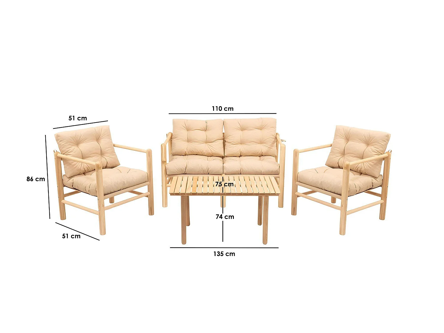 Ensemble Table et Chaises Frigento, 4 Places, Marron Crème