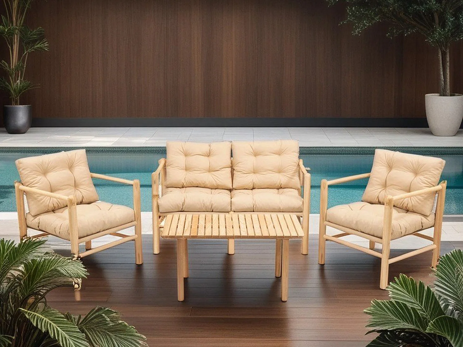 Ensemble Table et Chaises Frigento, 4 Places, Marron Crème