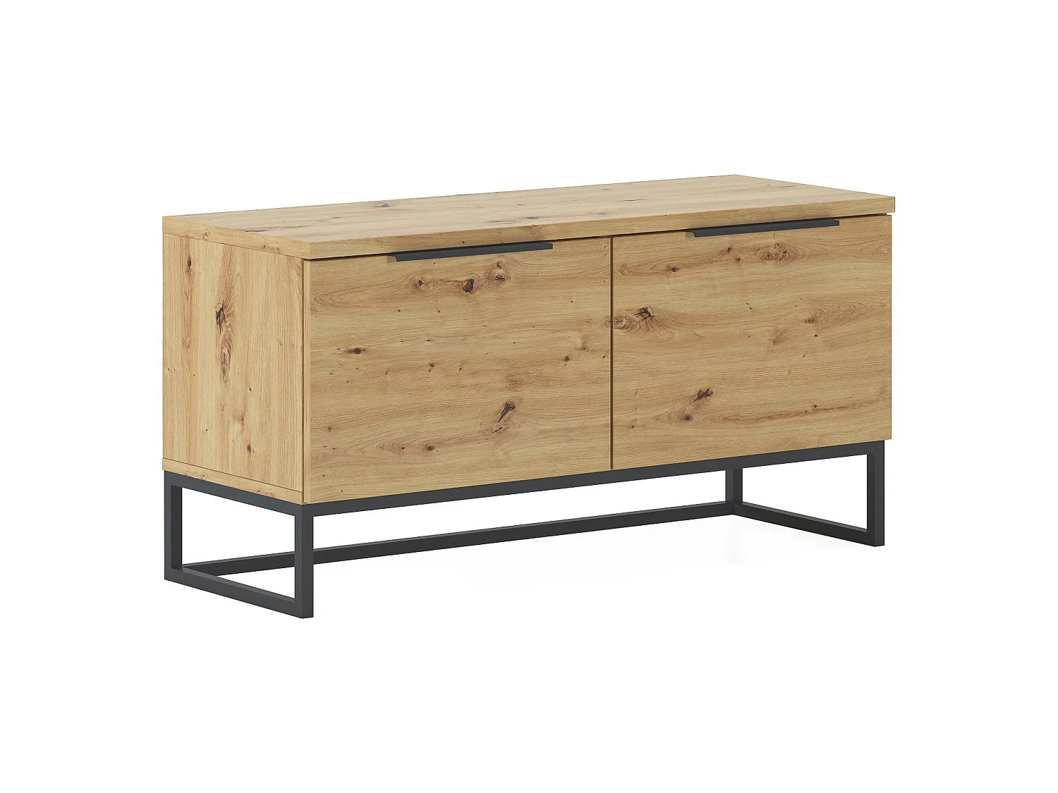 Coffre Sciara, Plateau Marron, 98x37x50h cm Chêne Noeuds Marron, Structure Noire, Finition Chêne Noeuds