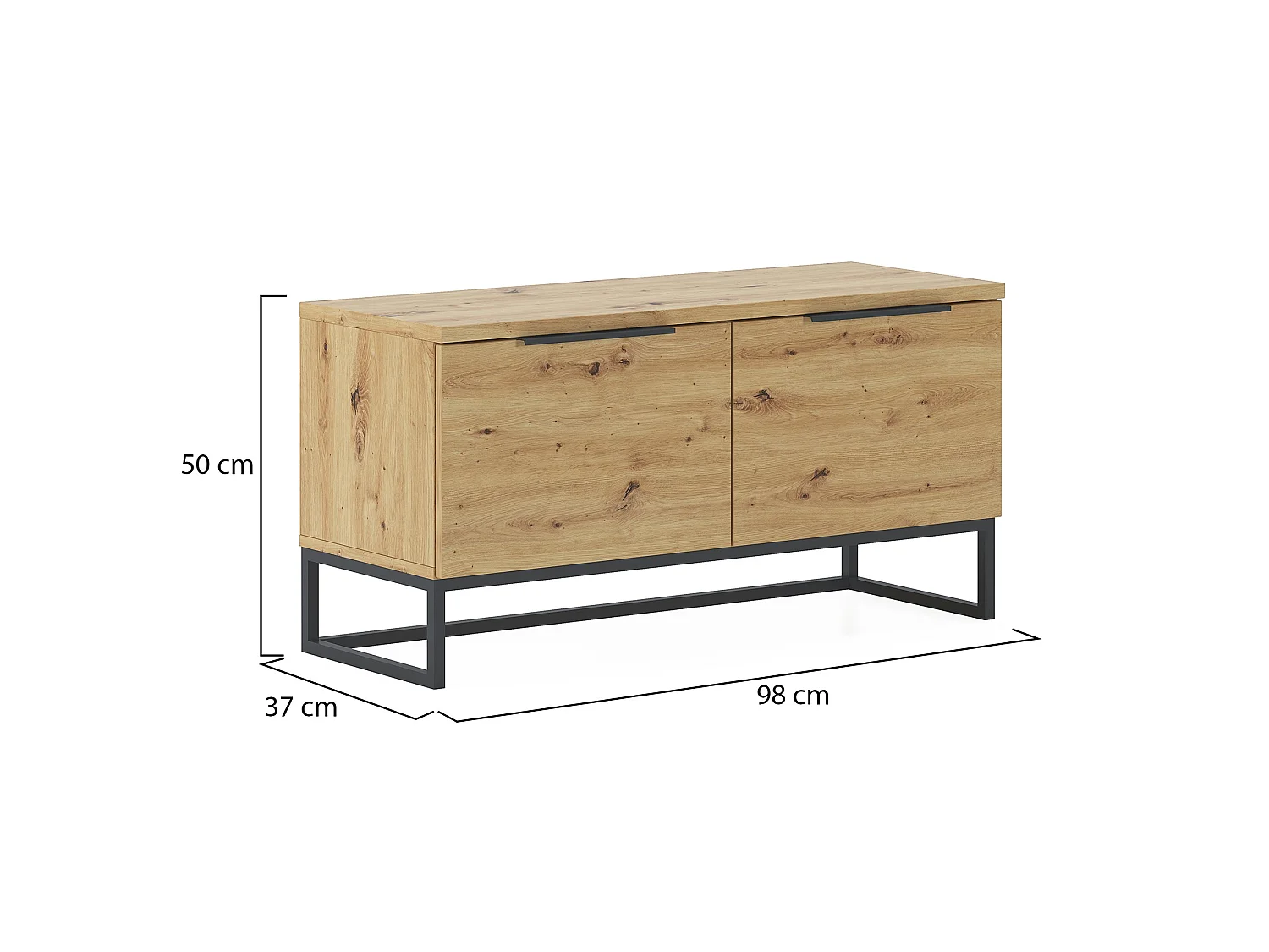 Coffre Sciara, Plateau Marron, 98x37x50h cm Chêne Noeuds Marron, Structure Noire, Finition Chêne Noeuds