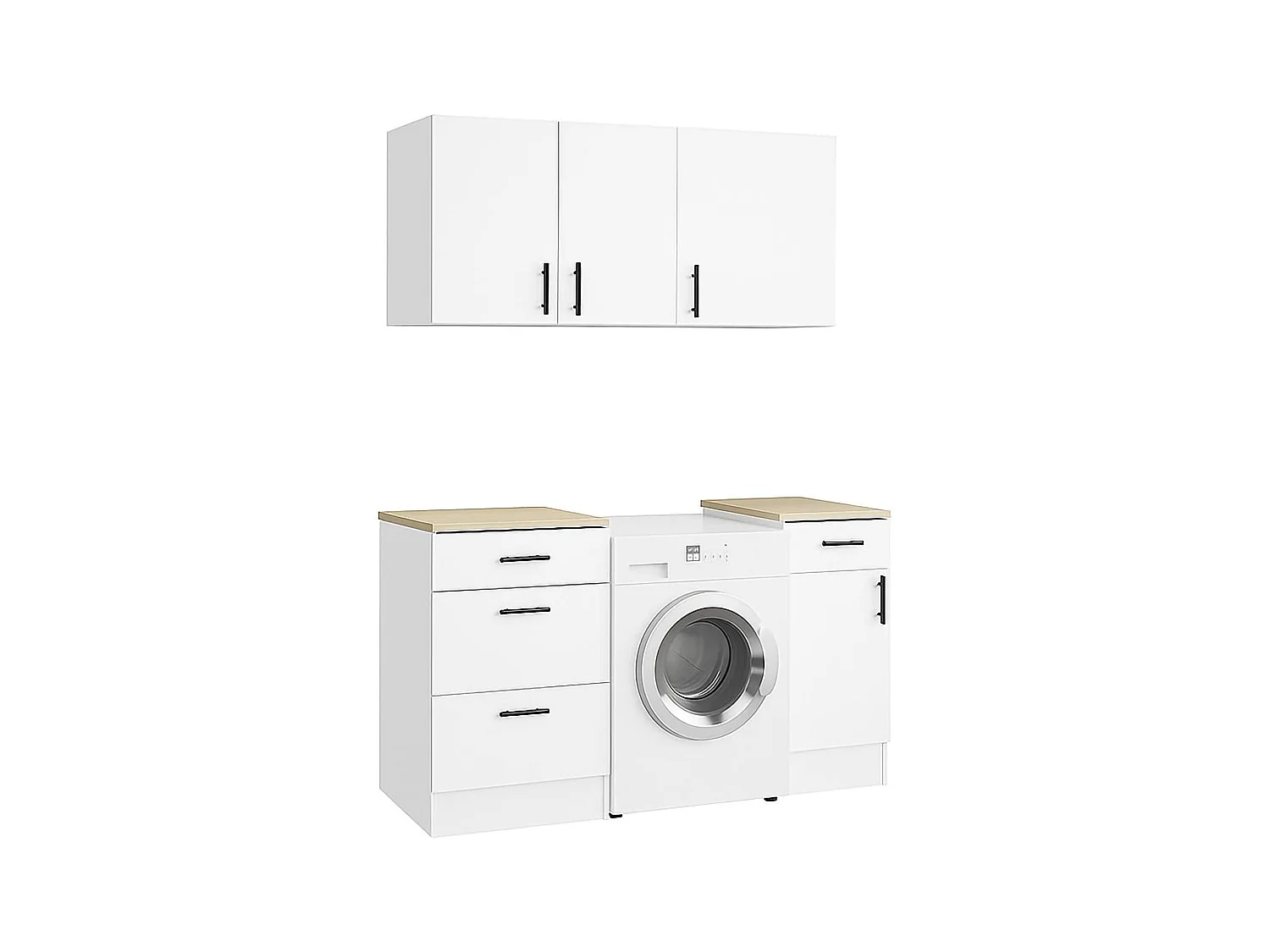 Ensemble de meubles de buanderie Sesleria, 4 tiroirs, 60x160x211h cm blanc