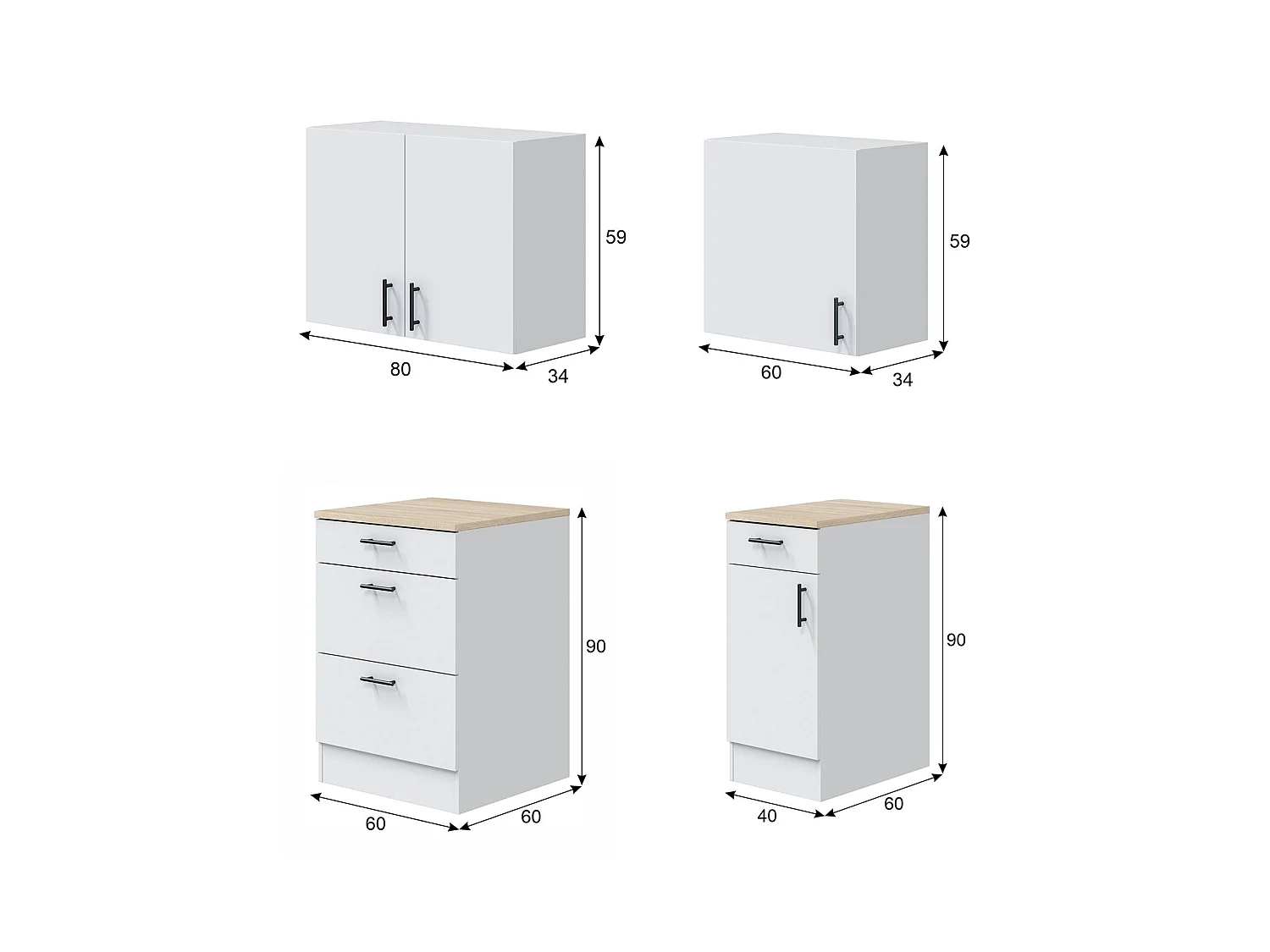 Ensemble de meubles de buanderie Sesleria, 4 tiroirs, 60x160x211h cm blanc