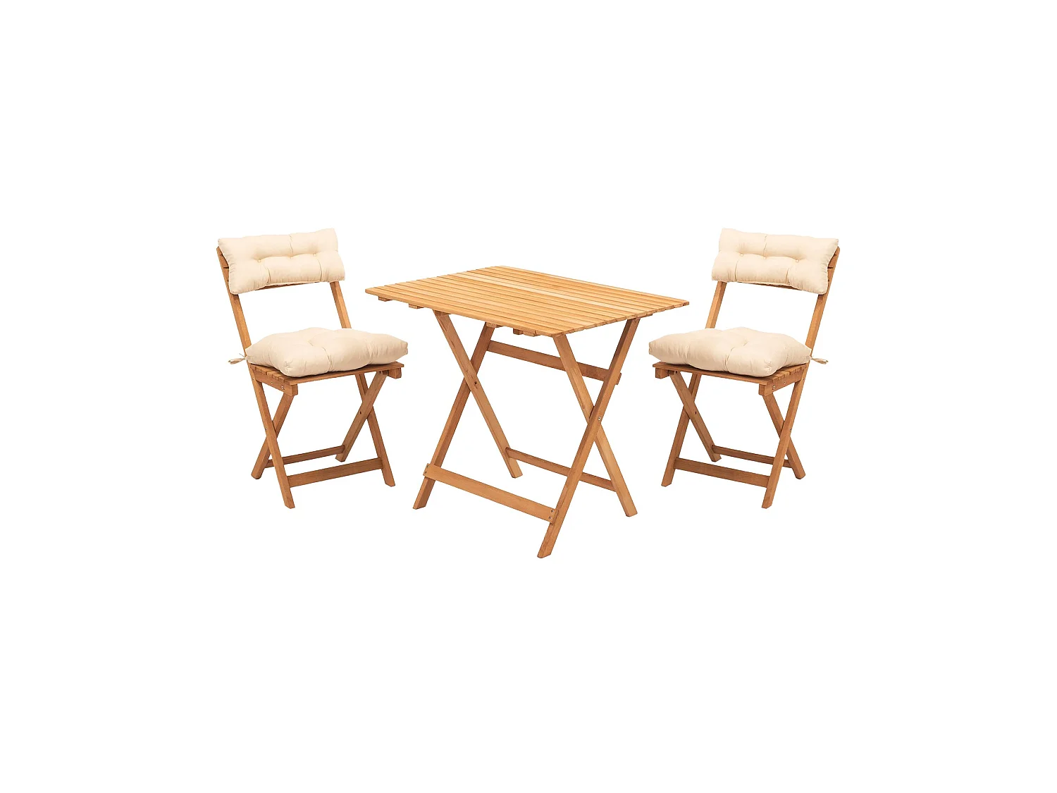 Set tafel en stoelen Nazzano, 2 plaatsen, crèmewit, zitmaat 40x30h81 cm, tafelmaat 80x60h72 cm