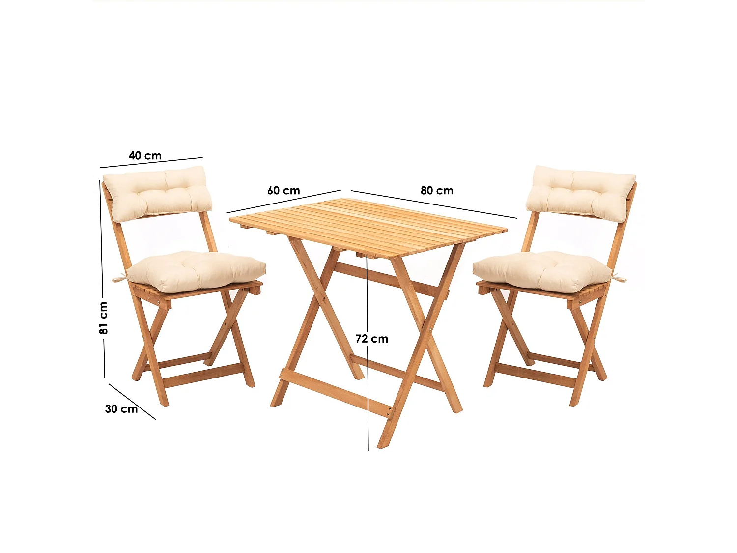 Set tafel en stoelen Nazzano, 2 plaatsen, crèmewit, zitmaat 40x30h81 cm, tafelmaat 80x60h72 cm