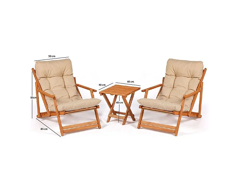 Ensemble Table et Chaises Biagio, 2 Places, Marron Crème