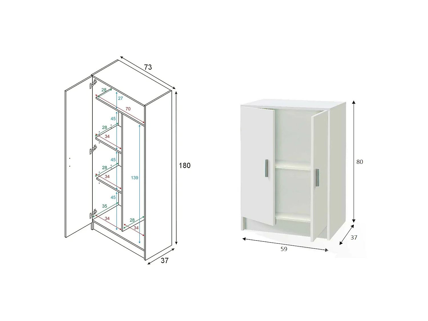 Ensemble mobilier pour buanderie Ornago, 4 étagères, blanc, rangement, 7 compartiments, ouverture battante