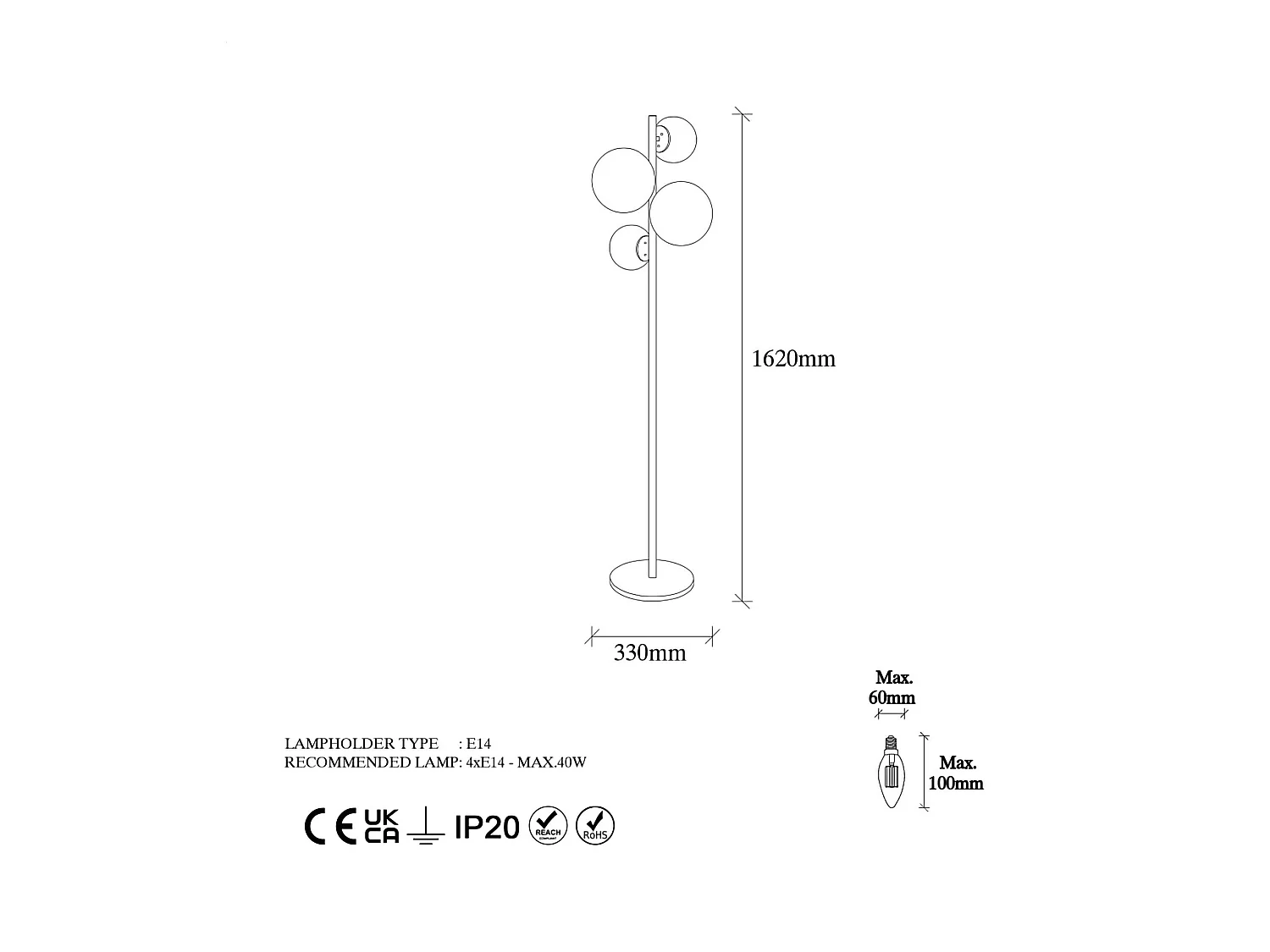 Lampe de Sol Mannelli, Abat-jour, or, Douille e 14 max 40 w, Interrupteur Connexion Directe