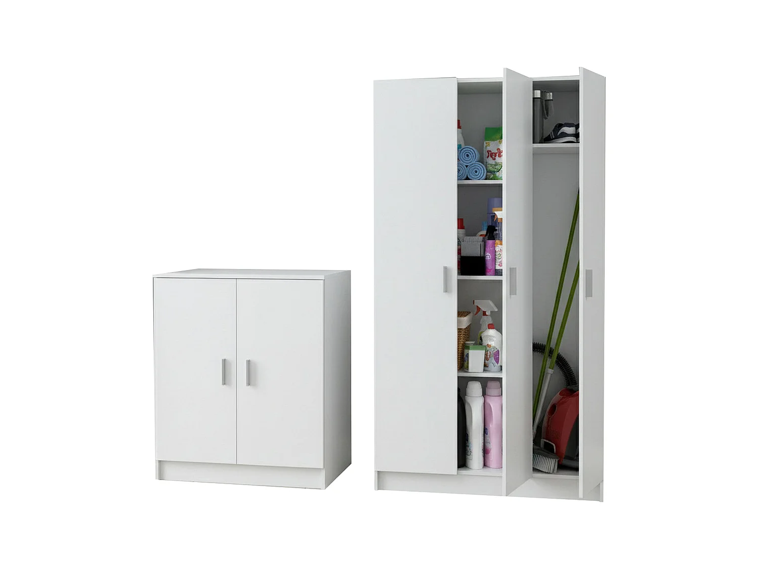 Ensemble Mobilier Buanderie Fenis, 6 Étagères, Blanc, Ensemble Rangement, 8 Compartiments, Ouverture Battante