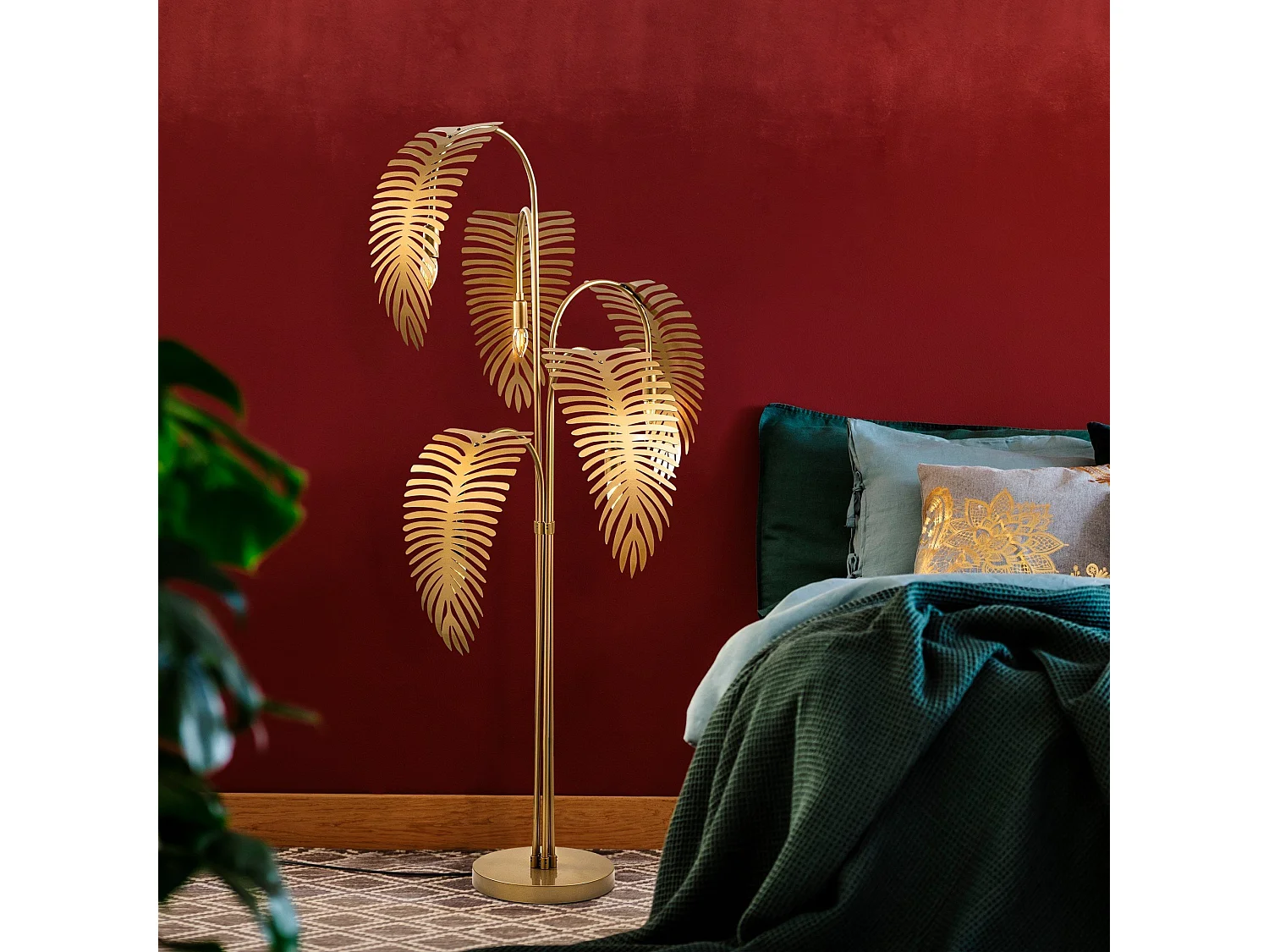 Lampe de Sol Tifernina, Douille E14 max 40W, or, Abat-jour, Interrupteur Connexion Directe