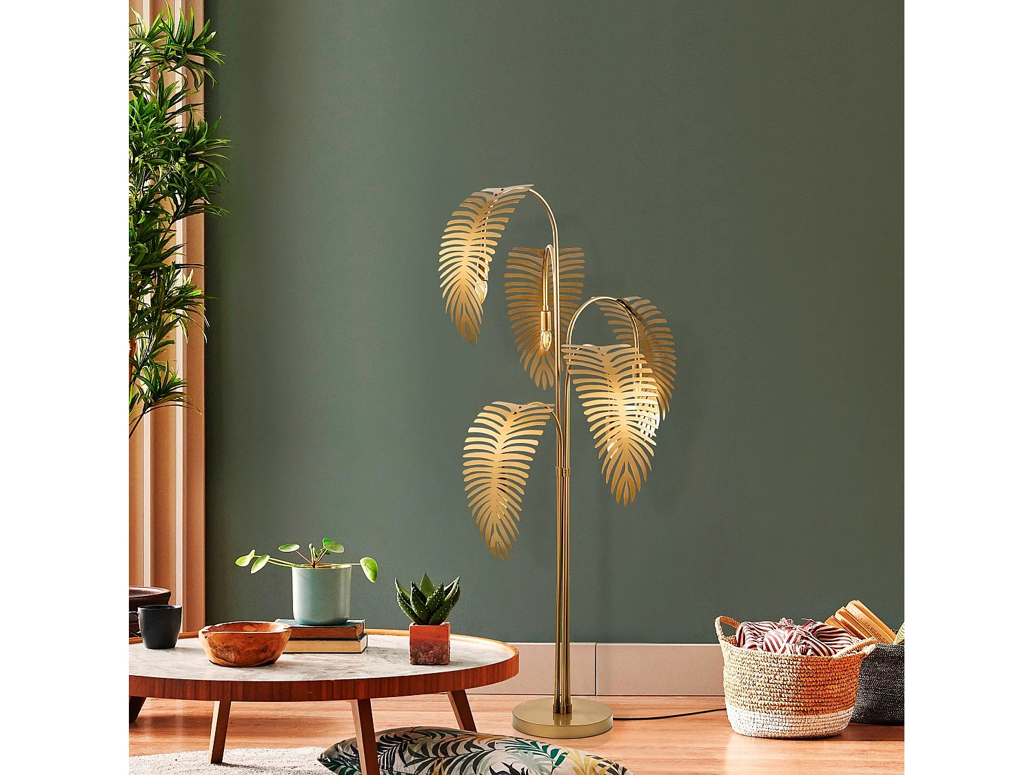 Lampe de Sol Tifernina, Douille E14 max 40W, or, Abat-jour, Interrupteur Connexion Directe