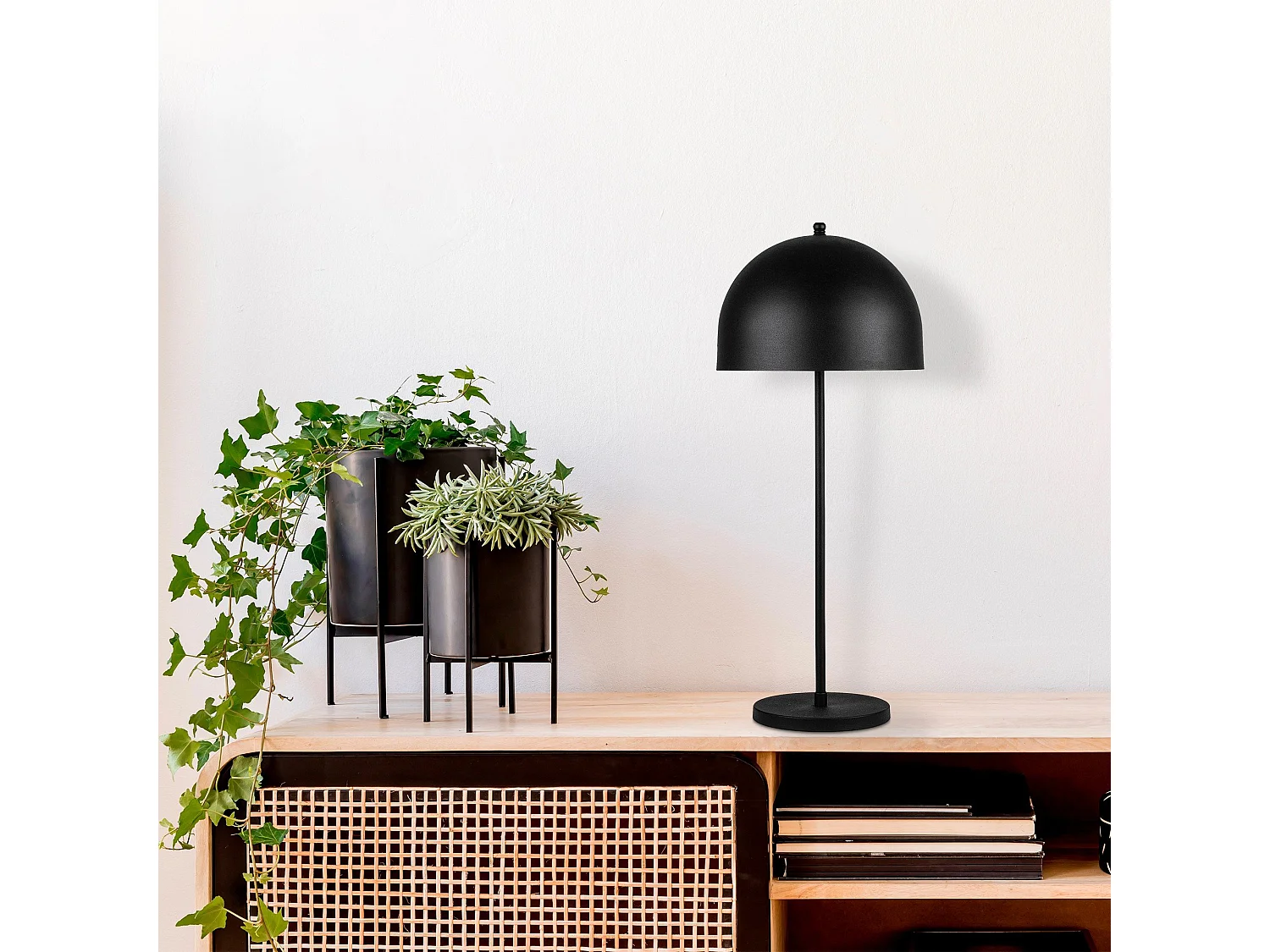 Lampe de Table Latiano, Abat-jour, Noir, Douille E14 max 40W, Interrupteur Connexion Directe