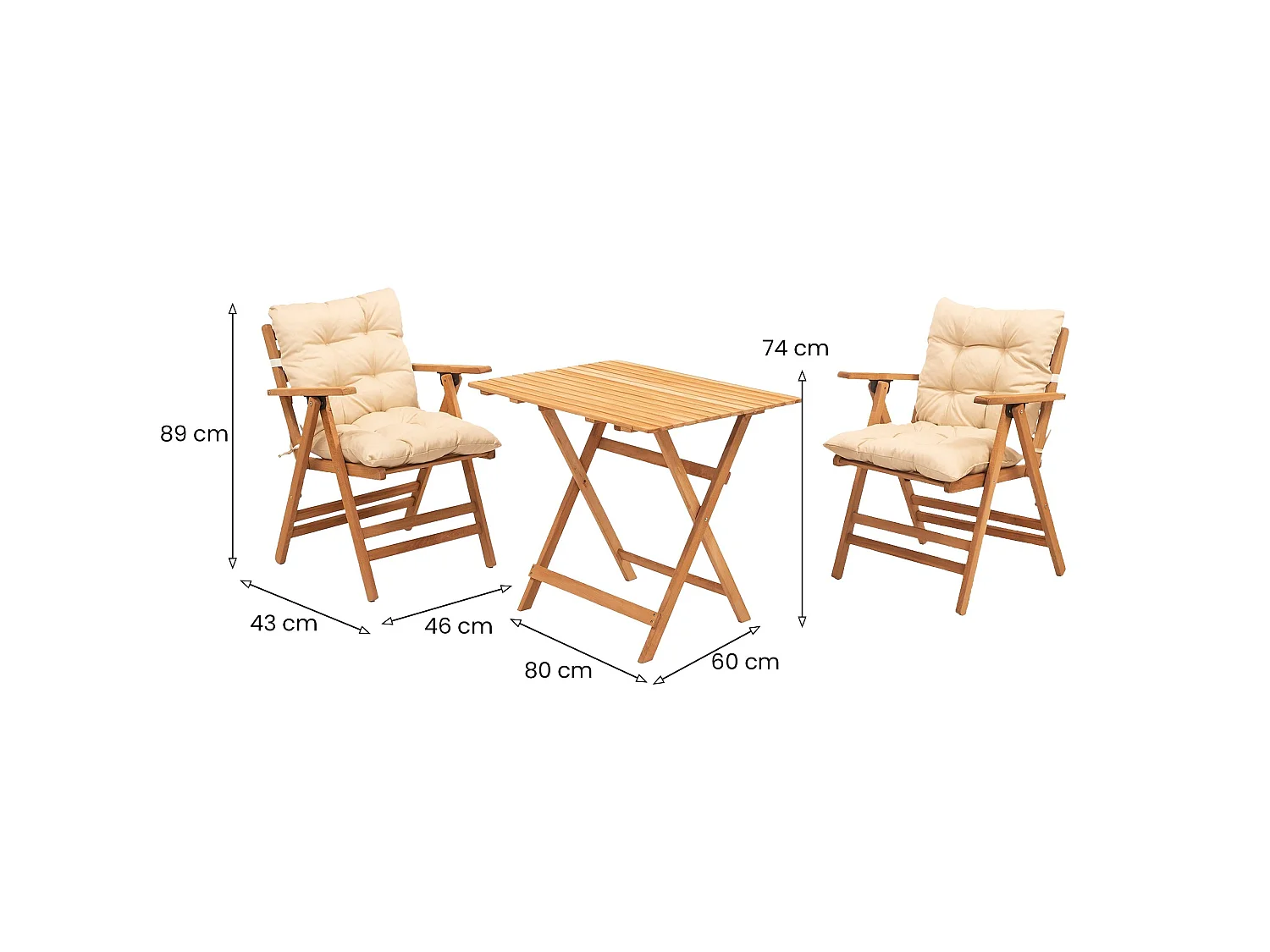 Ensemble Table et Chaises Roana, 2 Places, Marron Crème