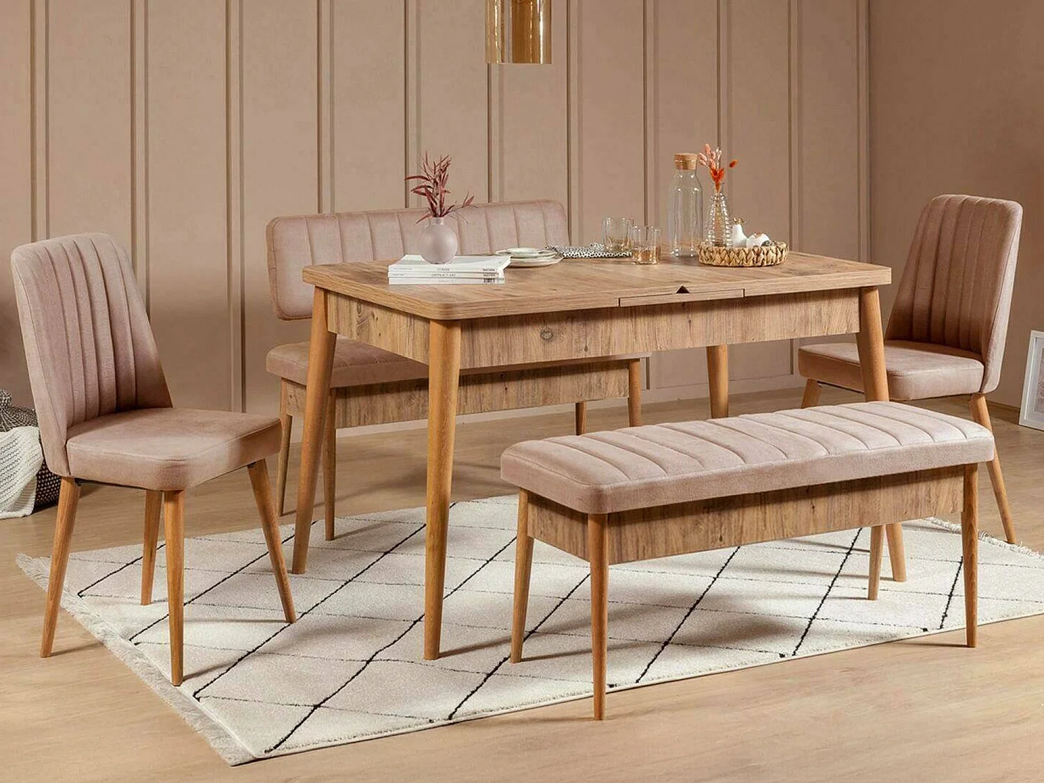 Set Tavolo e Sedie Situla, Allungabile, Marrone Quercia