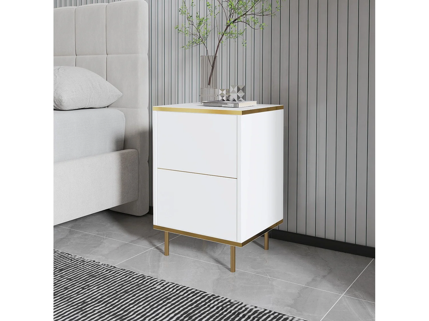 Comodino Vestone, un Ripiano, 40x35x60h cm Bianco Lucido, Apertura Battente, Un'anta