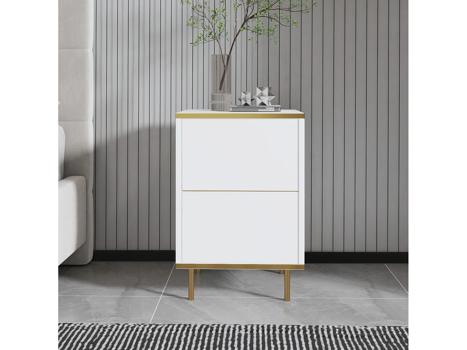 Comodino Vestone, un Ripiano, 40x35x60h cm Bianco Lucido, Apertura Battente, Un'anta