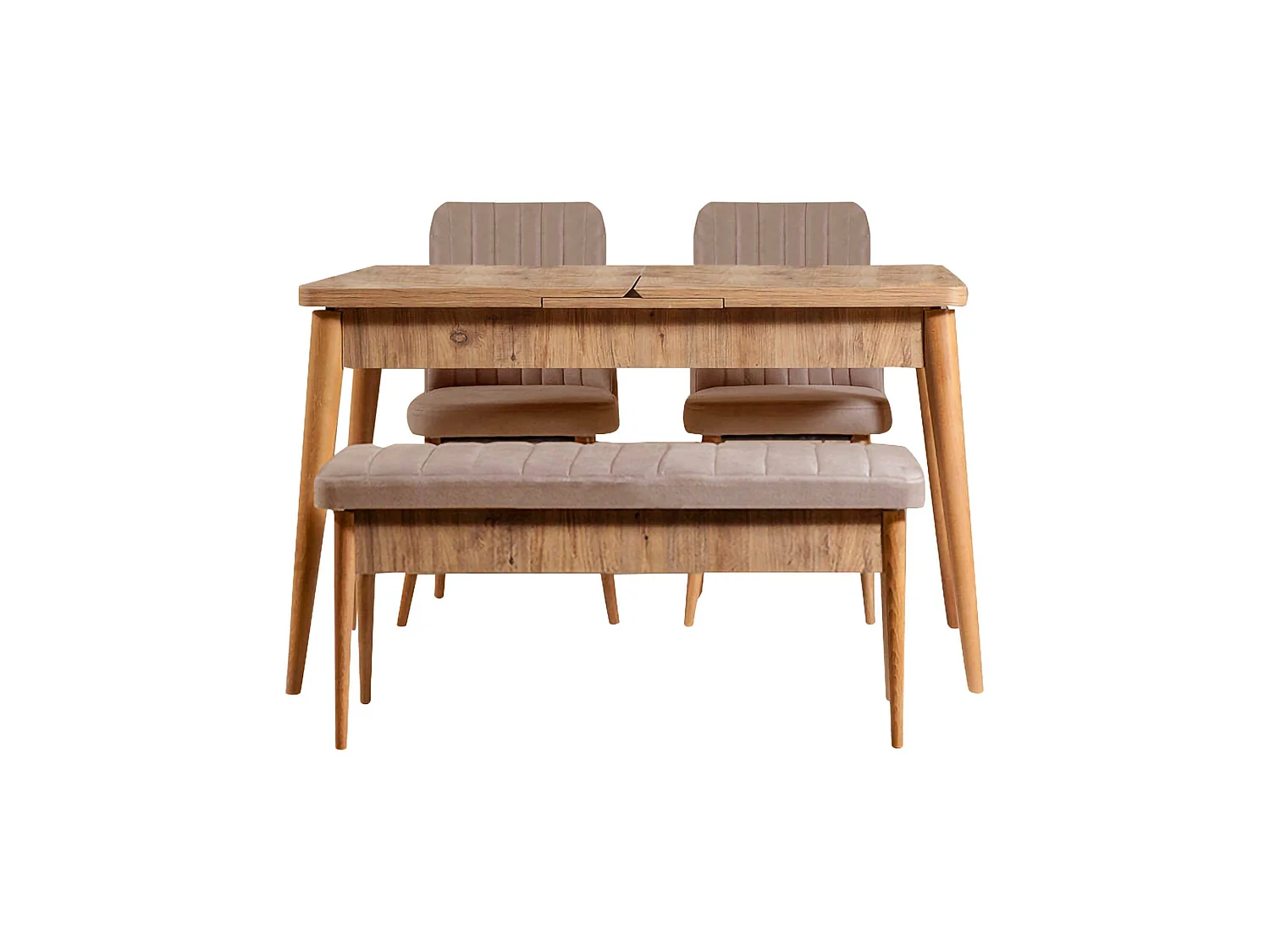 Conjunto de Mesa e Cadeiras Padru, extensível, castanho carvalho, 8 lugares, dimensão do assento 110x40h51 cm