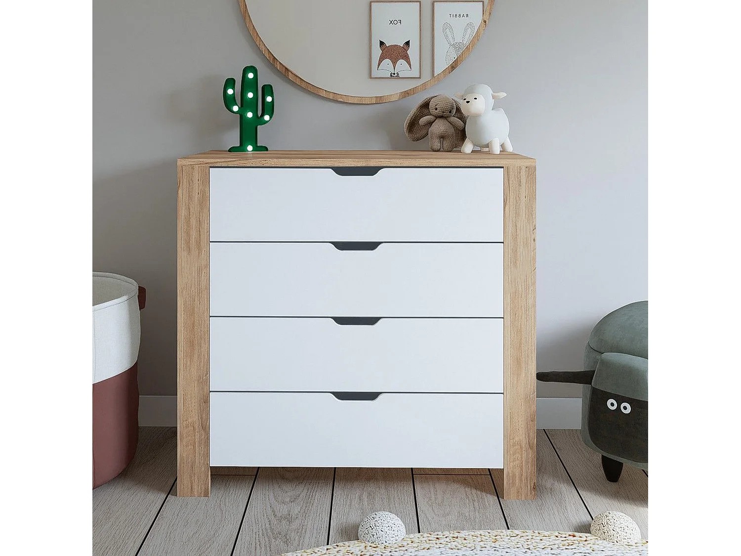 Cassettiera Pastena, 4 Cassetti, 90x42x85h cm Marrone Rovere, Apertura Scorrevole, Chiusura Scorrevole
