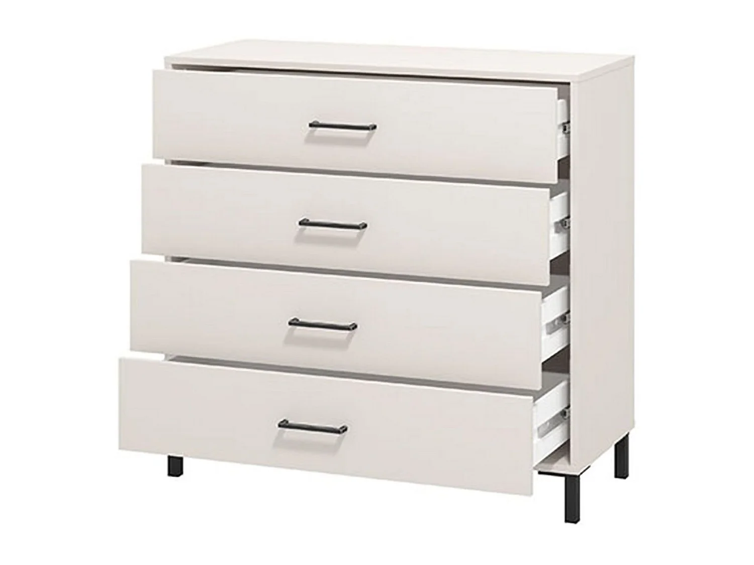 Cassettiera Vidor, 4 Cassetti, 93x40x90h cm Bianco Panna, Apertura Scorrevole, Chiusura Scorrevole