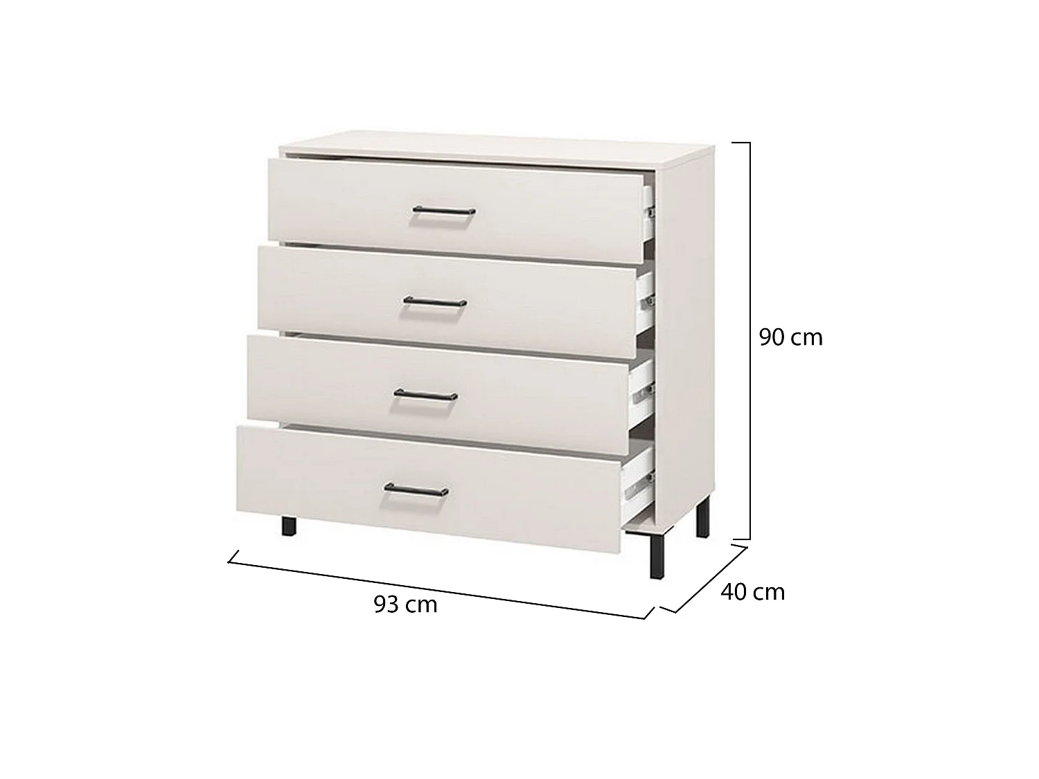 Cassettiera Vidor, 4 Cassetti, 93x40x90h cm Bianco Panna, Apertura Scorrevole, Chiusura Scorrevole