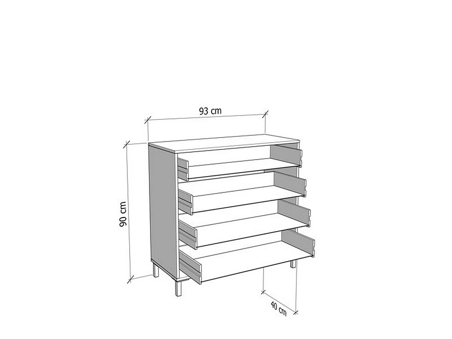 Cassettiera Vidor, 4 Cassetti, 93x40x90h cm Bianco Panna, Apertura Scorrevole, Chiusura Scorrevole