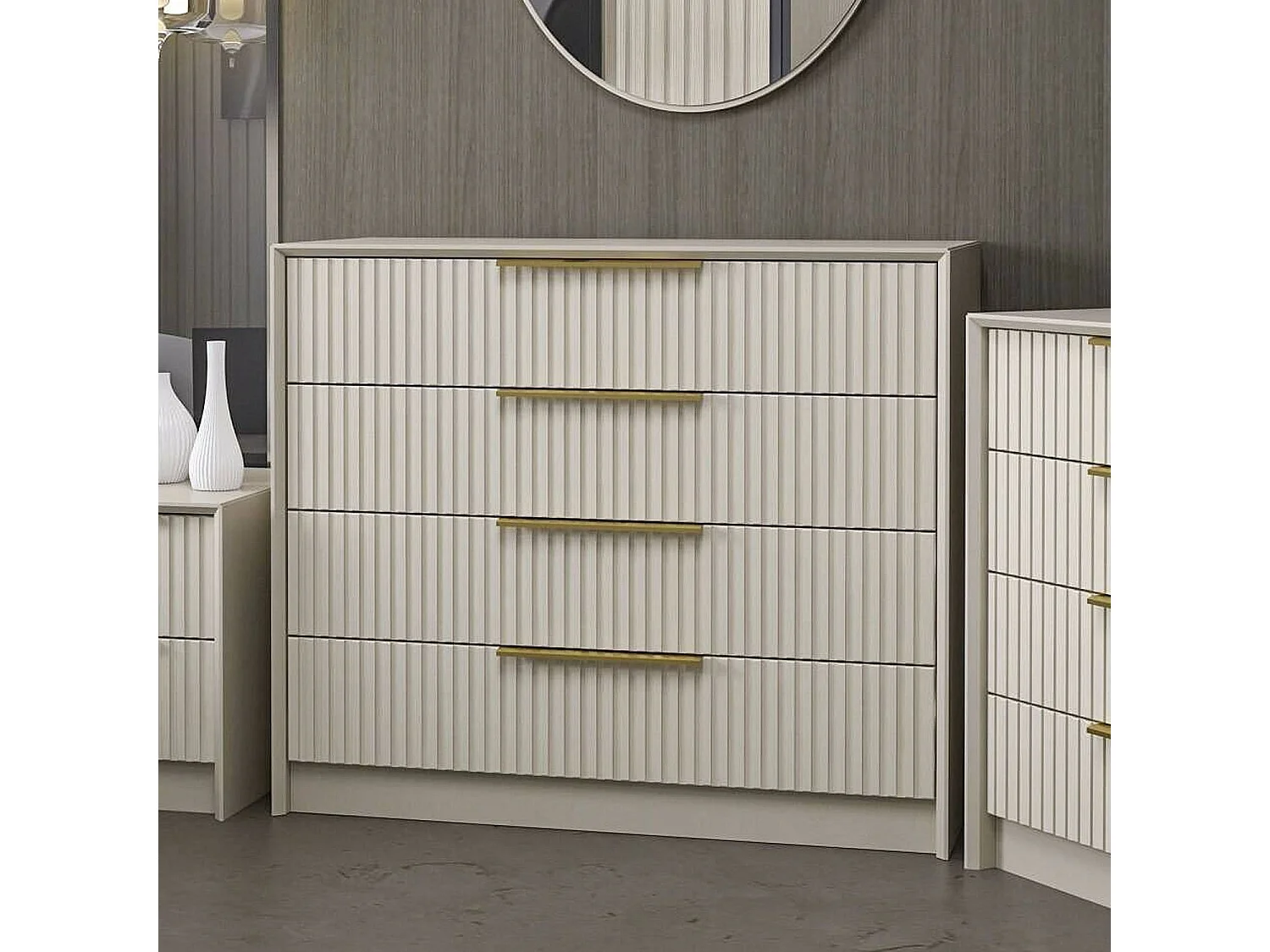 Cassettiera Nepartak, 7 Cassetti, 100x45x85h cm Grigio Cemento, Apertura Scorrevole, Chiusura Scorrevole