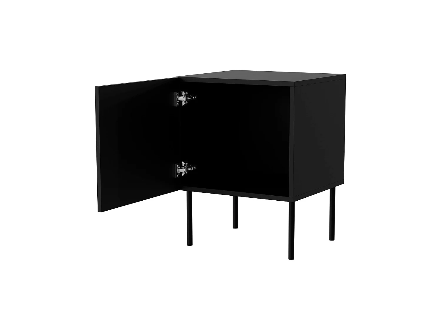 Mesa de cabeceira Crecchio, uma prateleira, 45x39x59h cm Preto, abertura de batente, uma porta