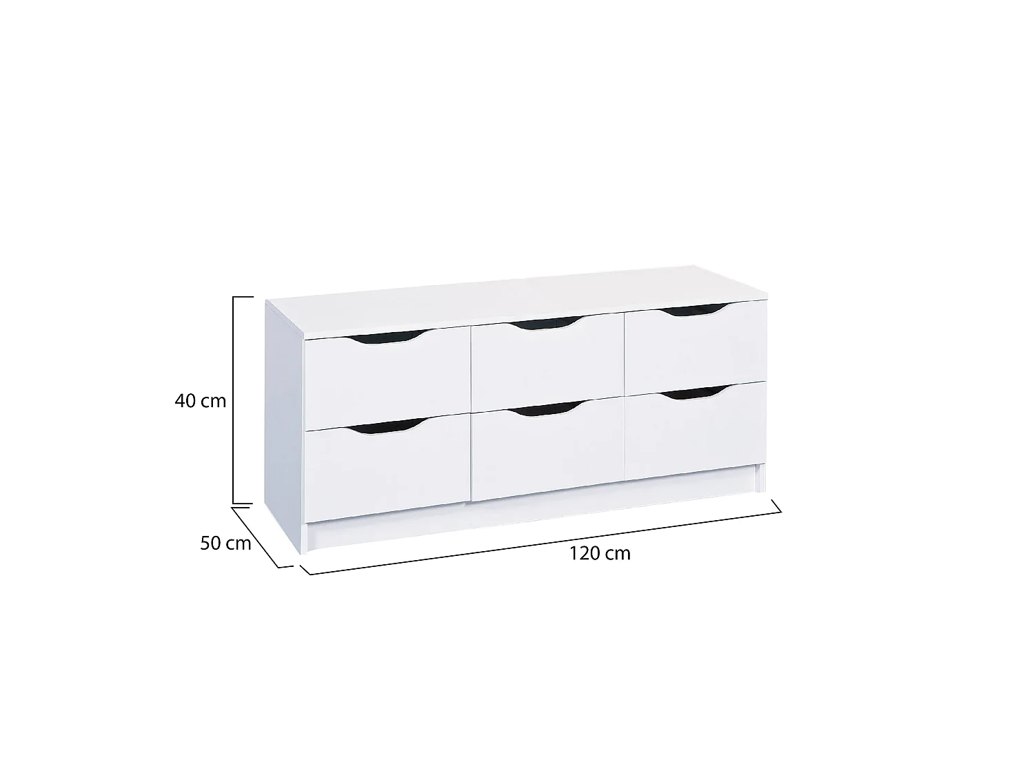Ladekast Ceppino, 6 lades, 50x120x40h cm wit, schuifopening, schuifsluiting