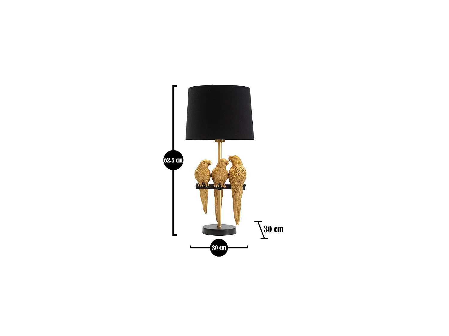Lampadaire de Table Paia, Décoration avec Perroquets, or, Douille E27, Abat-jour