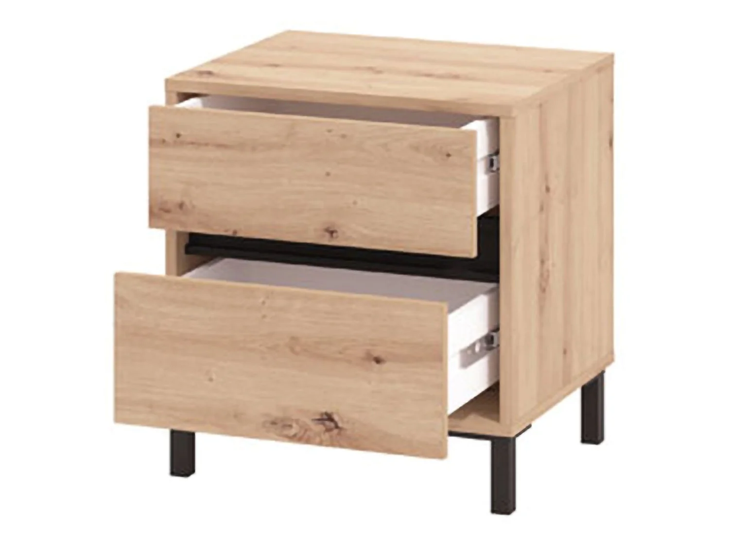 Chevet Combatte, 2 tiroirs, 48x40x55h cm Chêne Nodé brun, une étagère, ouverture coulissante