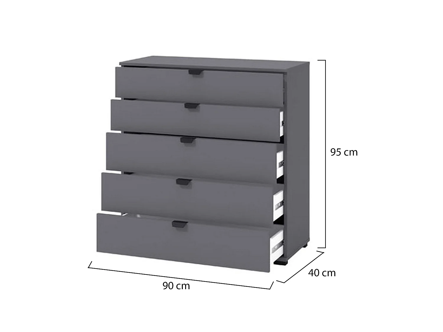 Cassettiera Mainarda, 5 Cassetti, 90x40x95h cm Nero Antracite, Apertura Scorrevole, Chiusura Scorrevole
