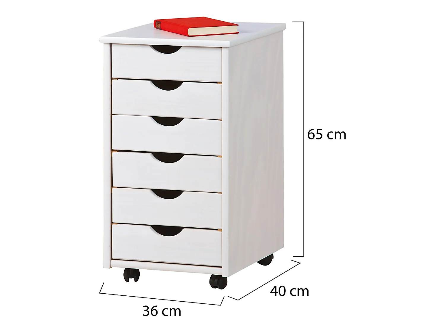 Oyace ladekast, 6 lades, 36x40x65h cm wit, met wielen, schuifopening