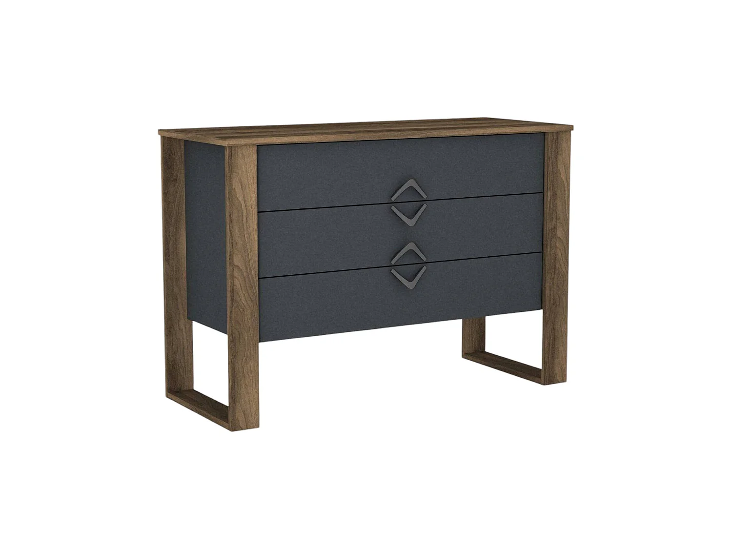 Cassettiera Jova, 3 Cassetti, 110x45x76h cm Marrone Noce, Apertura Scorrevole, Chiusura Scorrevole