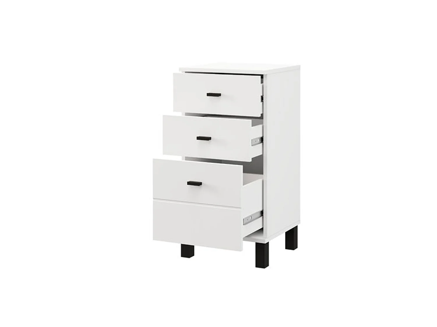 Cassettiera Vilcab, 3 Cassetti, 39x35x78h cm Bianco, con Piedini, Apertura Scorrevole