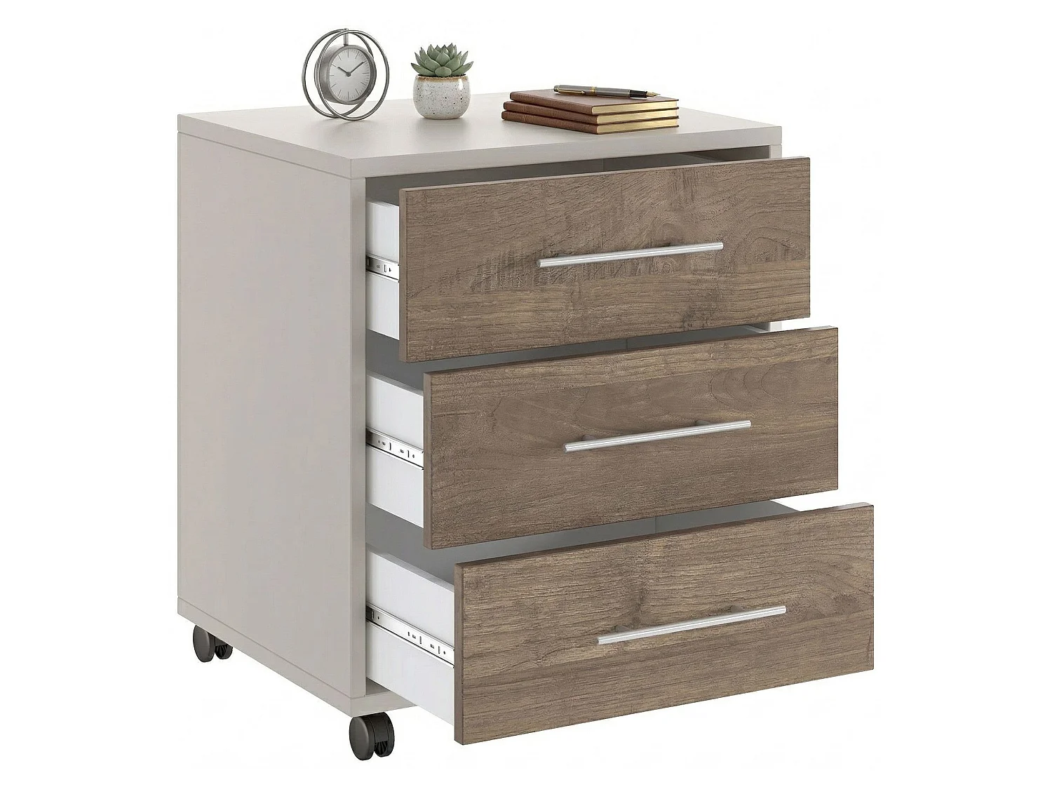 Cassettiera Pisano, 3 Cassetti, 43x40x57h cm Beige, con Ruote, Apertura Scorrevole