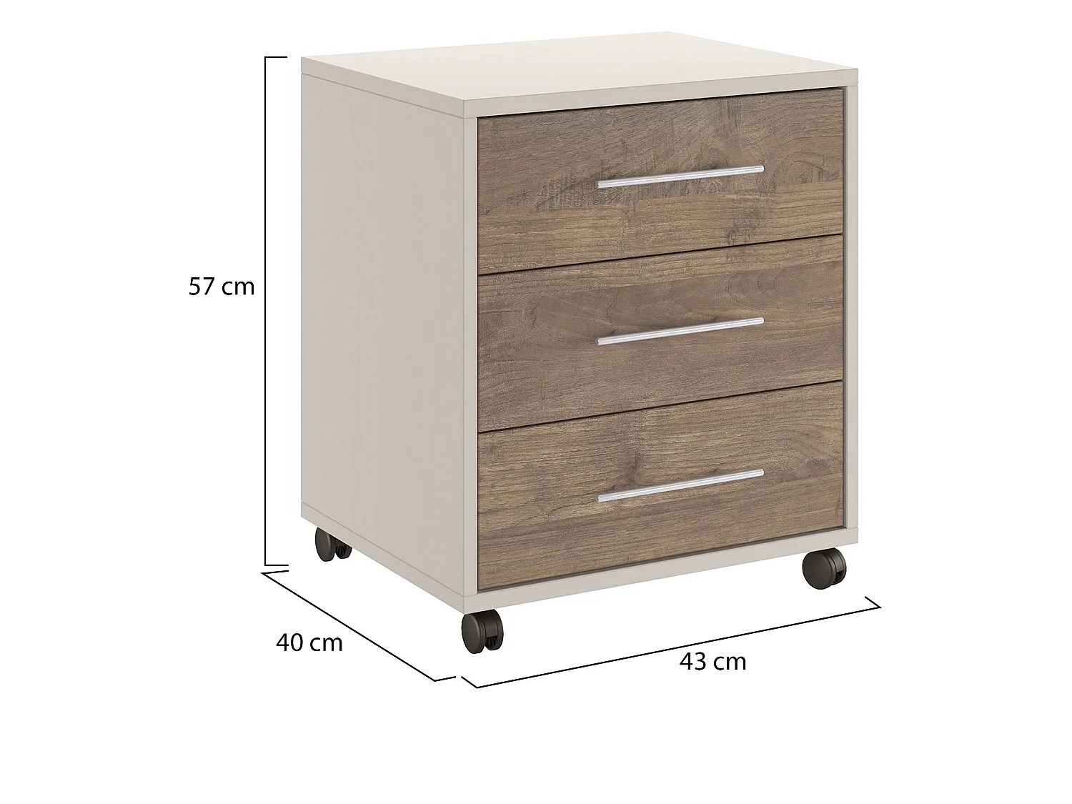 Cassettiera Pisano, 3 Cassetti, 43x40x57h cm Beige, con Ruote, Apertura Scorrevole