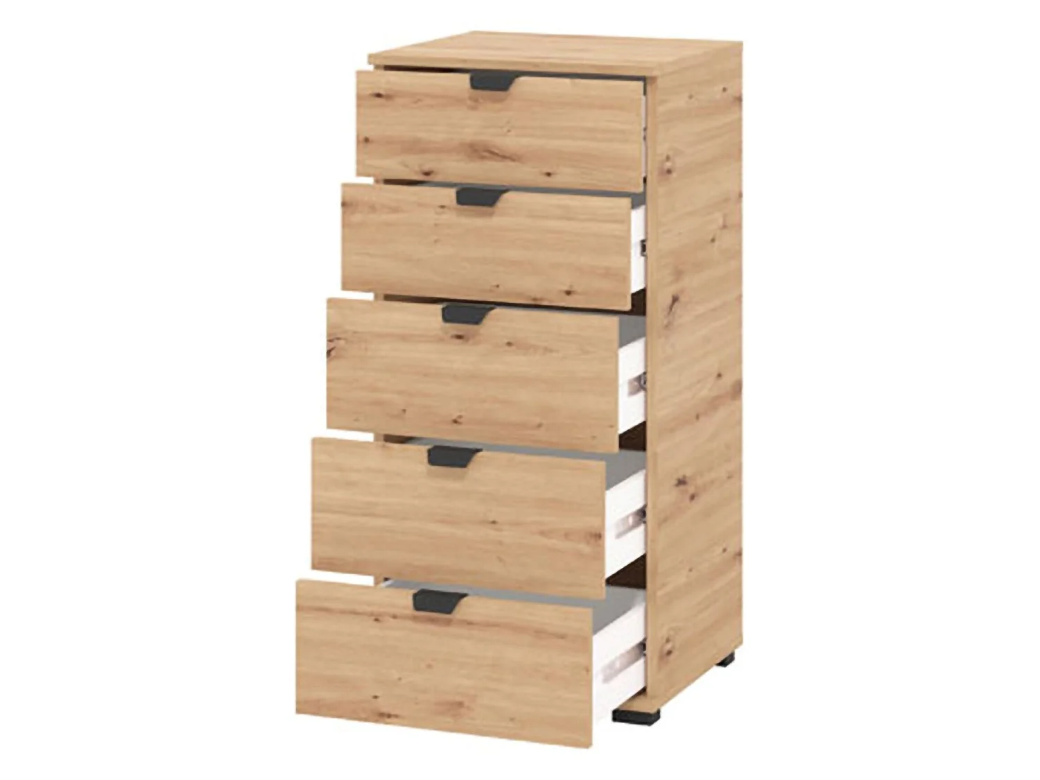 Cassettiera Mainarda, 5 Cassetti, 45x40x95h cm Marrone Rovere Nodi, Apertura Scorrevole, Chiusura Scorrevole