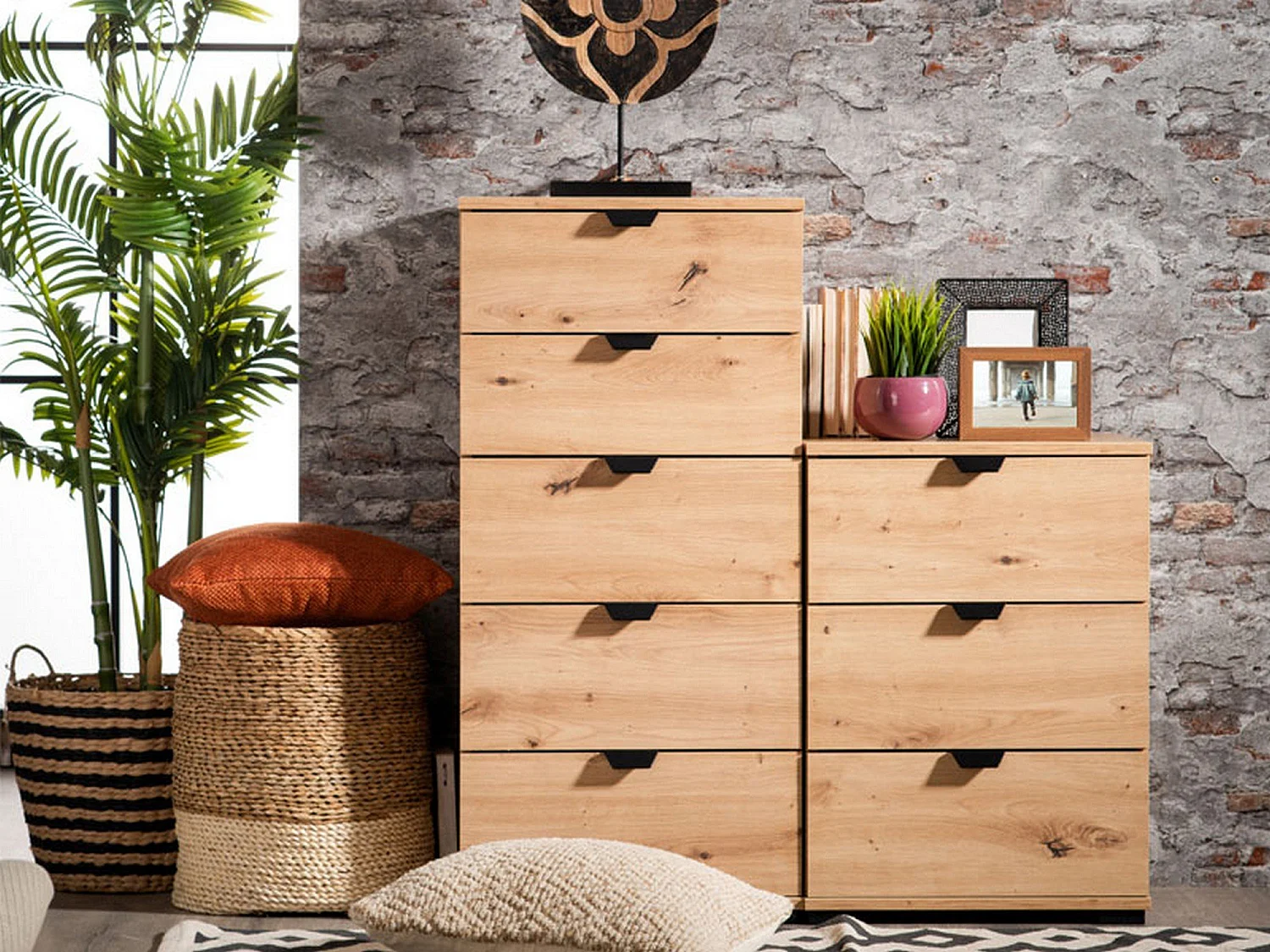 Cassettiera Mainarda, 5 Cassetti, 45x40x95h cm Marrone Rovere Nodi, Apertura Scorrevole, Chiusura Scorrevole