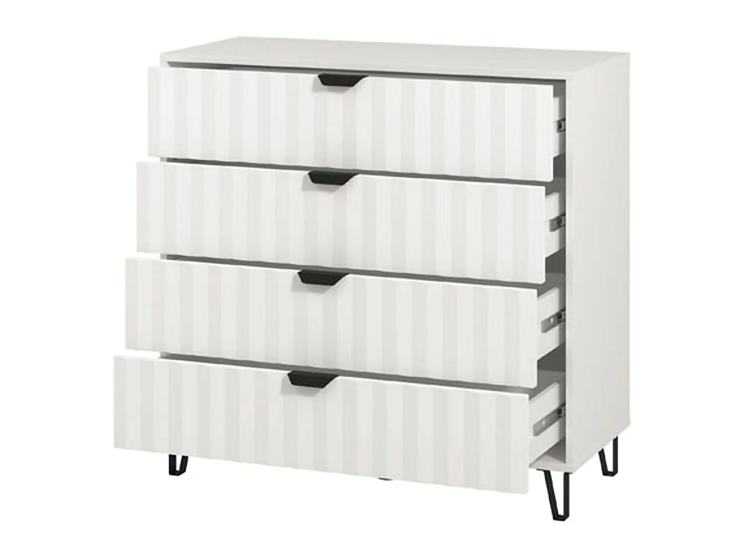 Cassettiera Maggiora, 4 Cassetti, 93x40x90h cm Bianco, Apertura Scorrevole, Chiusura Scorrevole