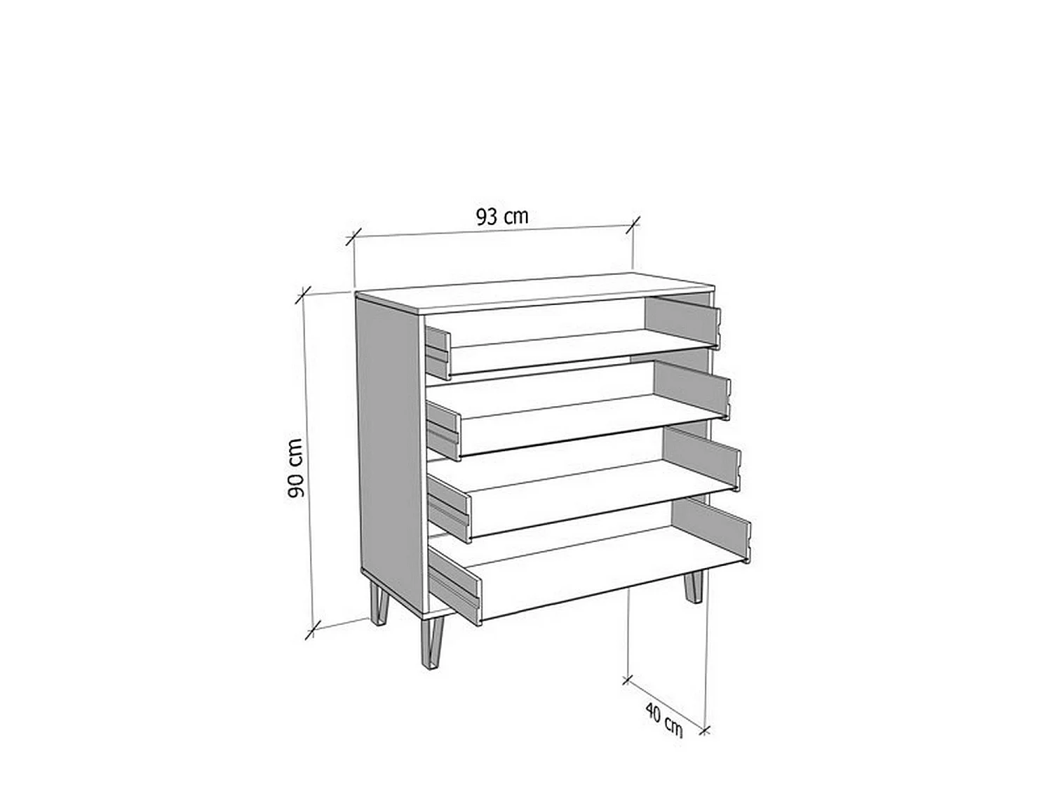 Cassettiera Maggiora, 4 Cassetti, 93x40x90h cm Bianco, Apertura Scorrevole, Chiusura Scorrevole