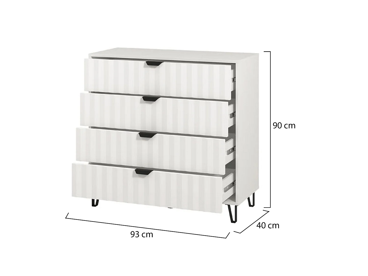 Cassettiera Maggiora, 4 Cassetti, 93x40x90h cm Bianco, Apertura Scorrevole, Chiusura Scorrevole