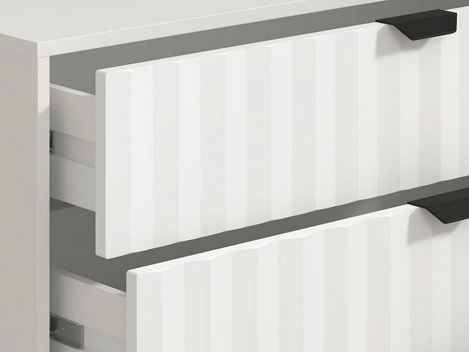 Cassettiera Maggiora, 4 Cassetti, 93x40x90h cm Bianco, Apertura Scorrevole, Chiusura Scorrevole