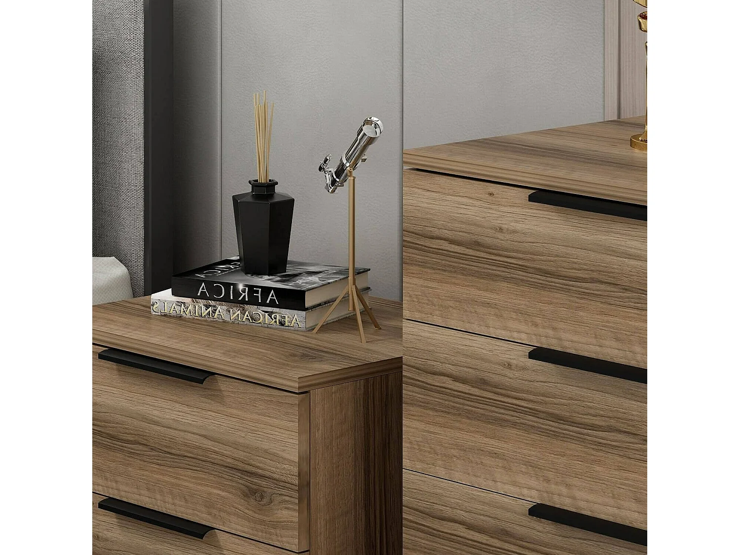 Cassettiera Elysee, 5 Cassetti, 73x42x77h cm Marrone Noce, Apertura Scorrevole, Chiusura Scorrevole