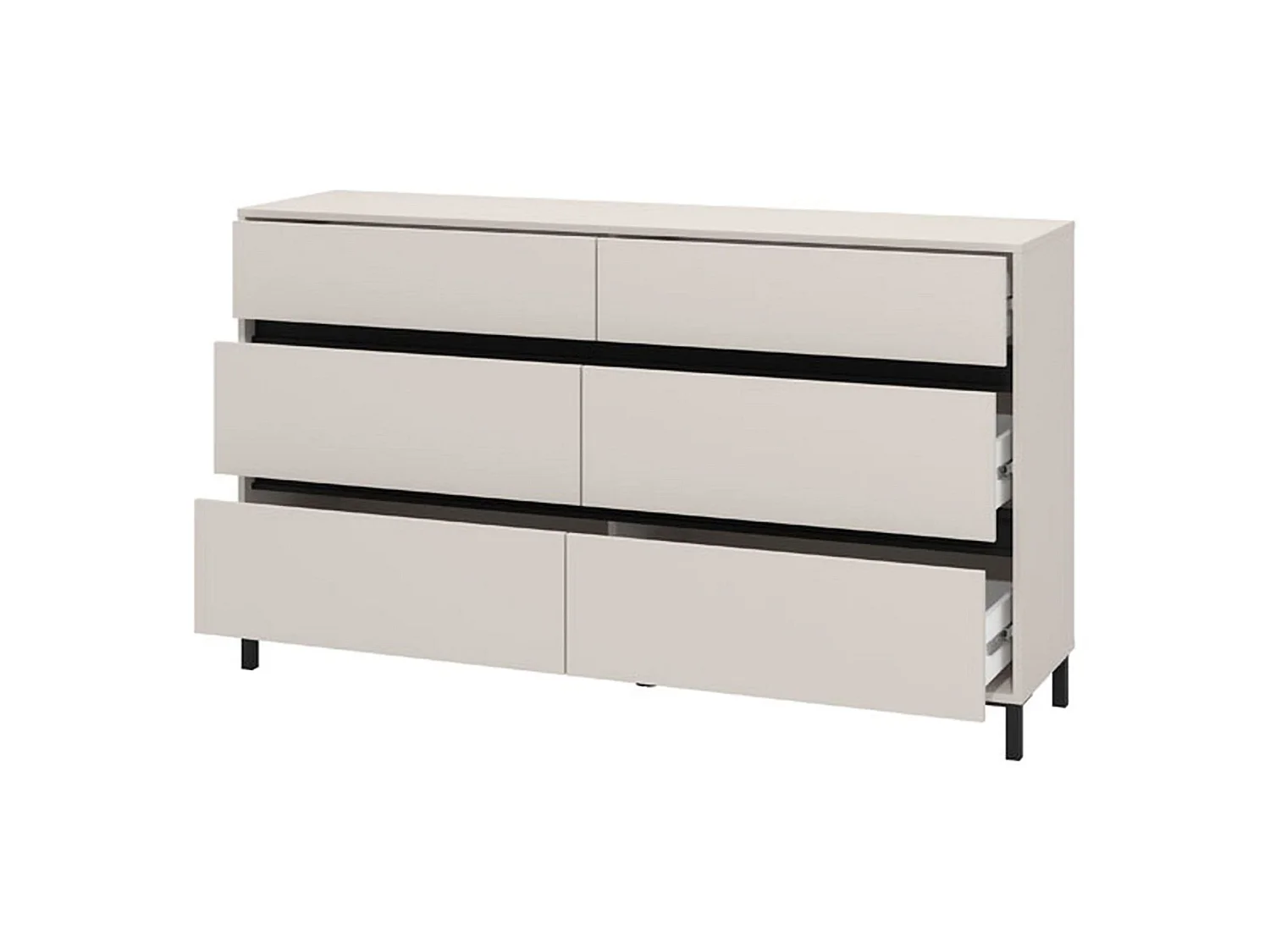 Cassettiera Mapelloo, 6 Cassetti, 157x40x90h cm Beige, Apertura Scorrevole, Chiusura Scorrevole