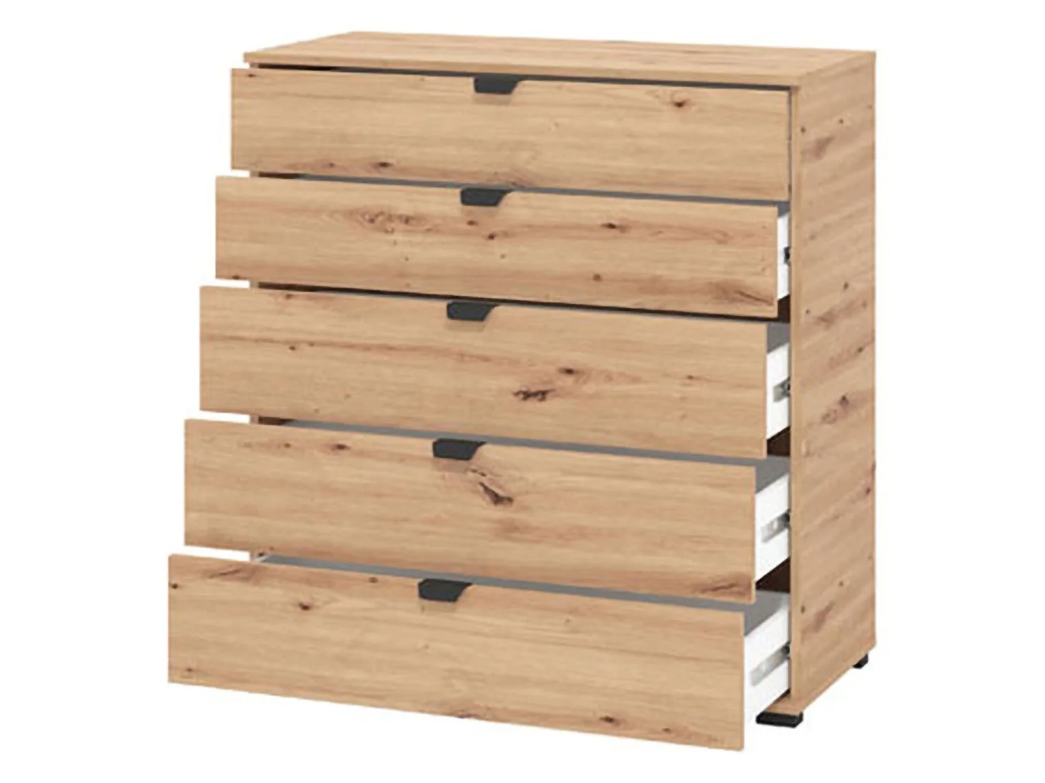 Cassettiera Mainarda, 5 Cassetti, 90x40x95h cm Marrone Rovere Nodi, Apertura Scorrevole, Chiusura Scorrevole