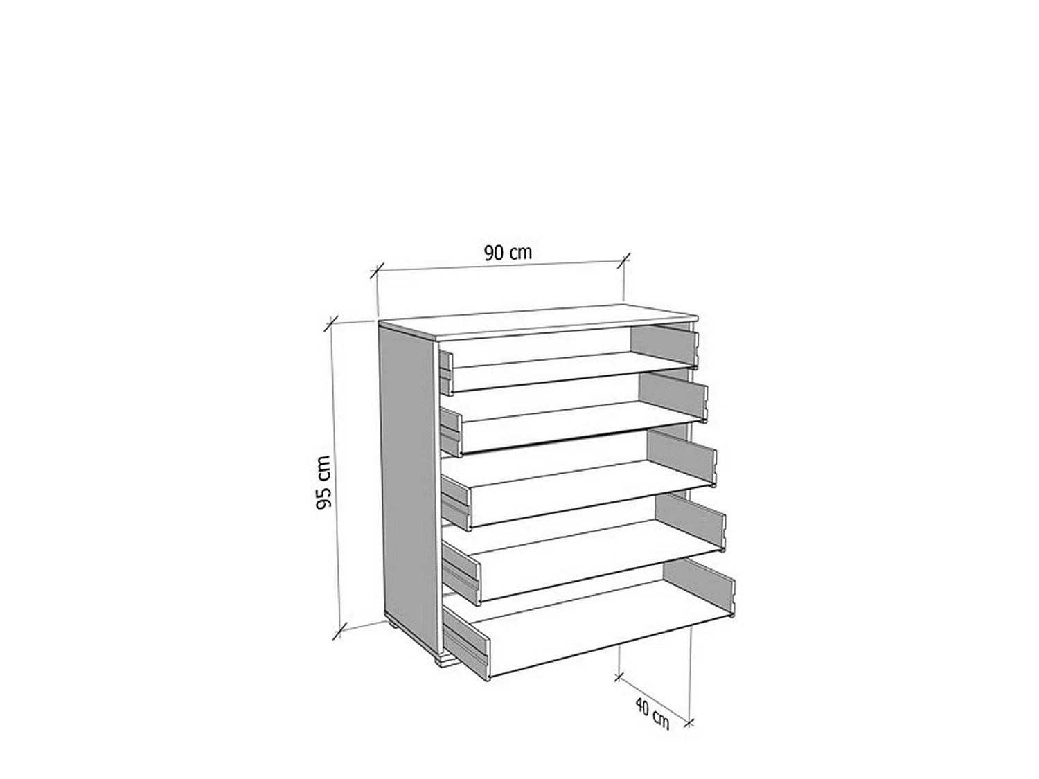 Cassettiera Mainarda, 5 Cassetti, 90x40x95h cm Marrone Rovere Nodi, Apertura Scorrevole, Chiusura Scorrevole