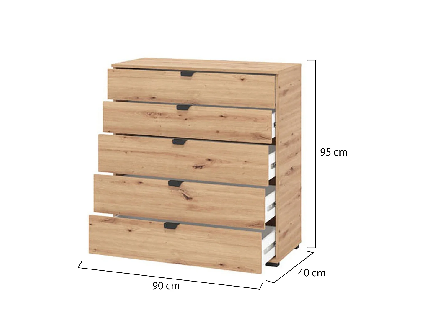 Cassettiera Mainarda, 5 Cassetti, 90x40x95h cm Marrone Rovere Nodi, Apertura Scorrevole, Chiusura Scorrevole