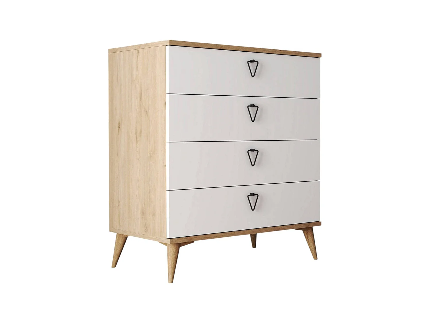 Cassettiera Paula, 4 Cassetti, 80x45x91h cm Marrone Quercia, Apertura Scorrevole, Chiusura Scorrevole