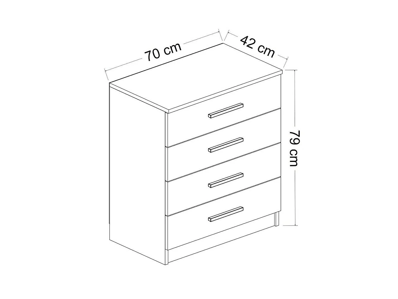 Cassettiera Kalmaegi, 4 Cassetti, 70x79x42h cm Grigio Cenere, Apertura Scorrevole, Chiusura Scorrevole