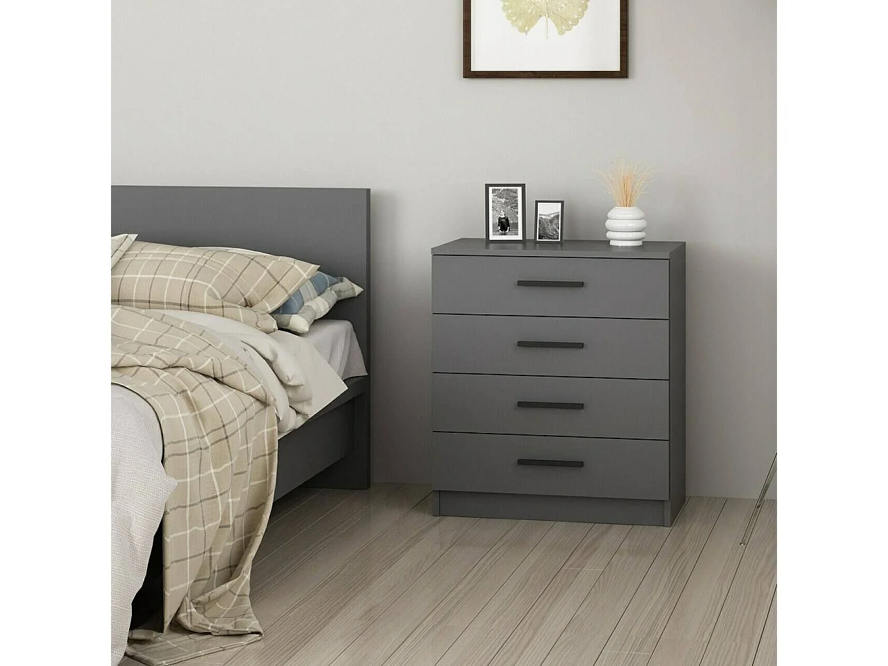 Cassettiera Kalmaegi, 4 Cassetti, 70x79x42h cm Grigio Cenere, Apertura Scorrevole, Chiusura Scorrevole
